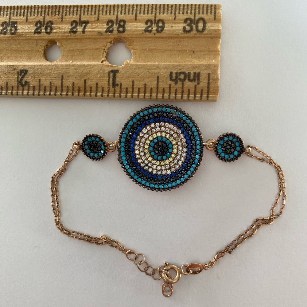 🧿925 Silver evileye bracelet cz and blue turquoise stones
